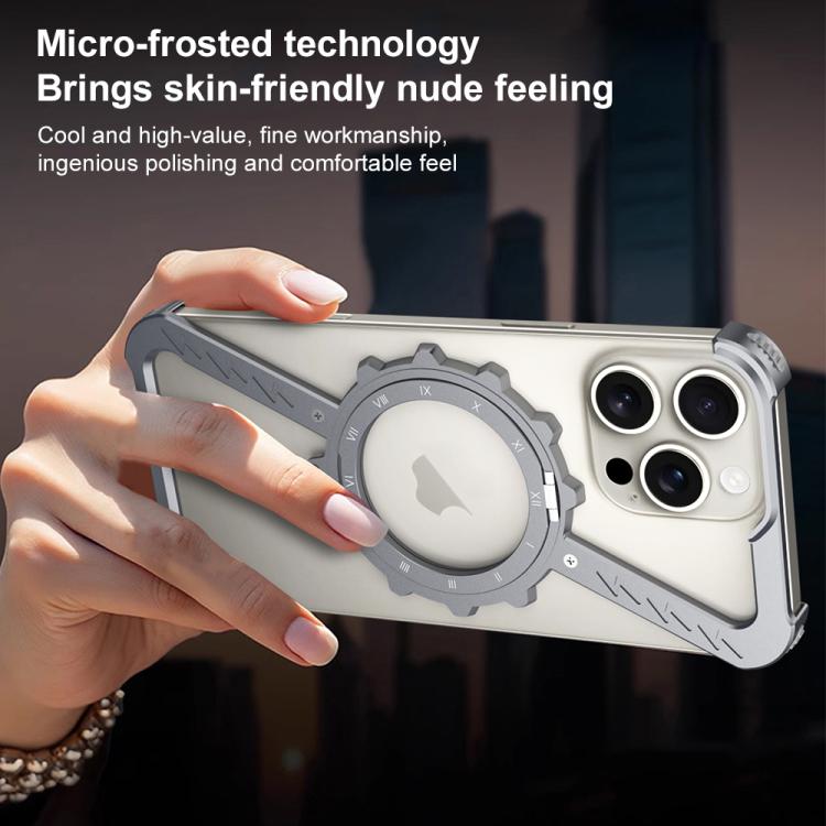 For iPhone 14 Pro Z-shaped Frameless Metal 360 Holder MagSafe Phone Case(Space Silver) - iPhone 14 Pro Cases by PMc TechLife | Online Shopping South Africa | PMc TechLife | Buy Now Pay Later Mobicred