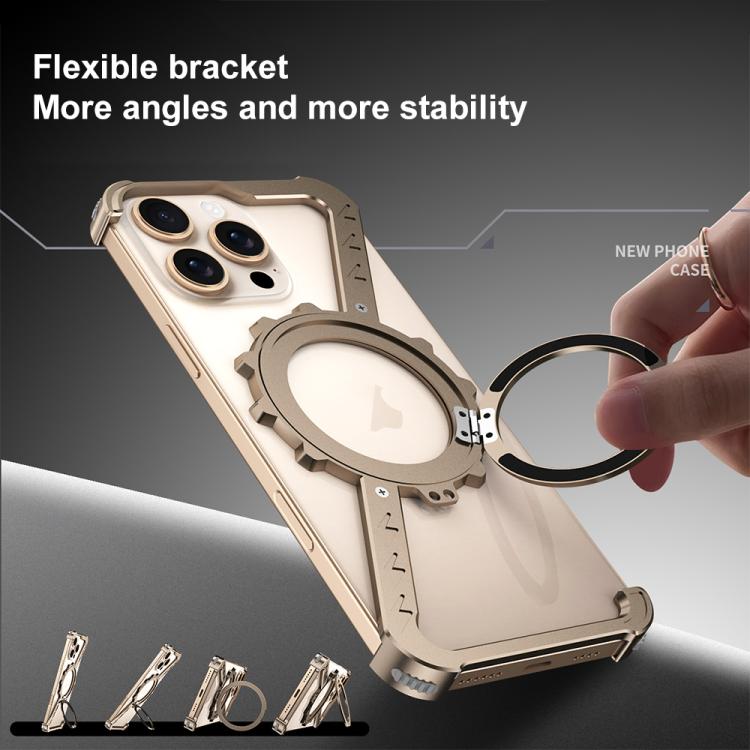 For iPhone 15 Pro Z-shaped Frameless Metal 360 Holder MagSafe Phone Case(Space Grey) - iPhone 15 Pro Cases by PMc TechLife | Online Shopping South Africa | PMc TechLife | Buy Now Pay Later Mobicred