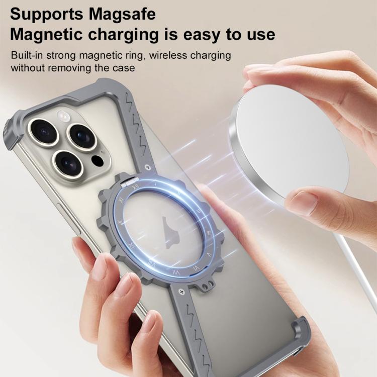 For iPhone 16 Pro Max Z-shaped Frameless Metal 360 Holder MagSafe Phone Case(Space Silver) - iPhone 16 Pro Max Cases by PMc TechLife | Online Shopping South Africa | PMc TechLife | Buy Now Pay Later Mobicred