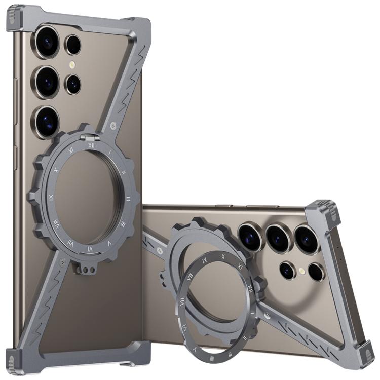 For Samsung Galaxy S24 Ultra 5G Z-shaped Frameless Metal 360 Holder MagSafe Phone Case(Space Grey) - Galaxy S24 Ultra 5G Cases by PMc TechLife | Online Shopping South Africa | PMc TechLife | Buy Now Pay Later Mobicred