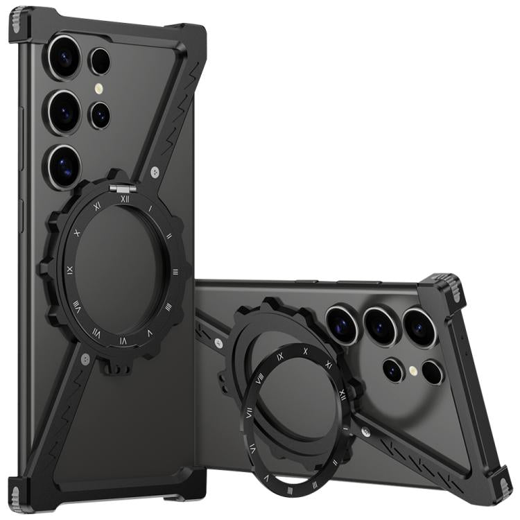 For Samsung Galaxy S23 Ultra 5G Z-shaped Frameless Metal 360 Holder MagSafe Phone Case(Black) - Galaxy S23 Ultra 5G Cases by PMc TechLife | Online Shopping South Africa | PMc TechLife | Buy Now Pay Later Mobicred