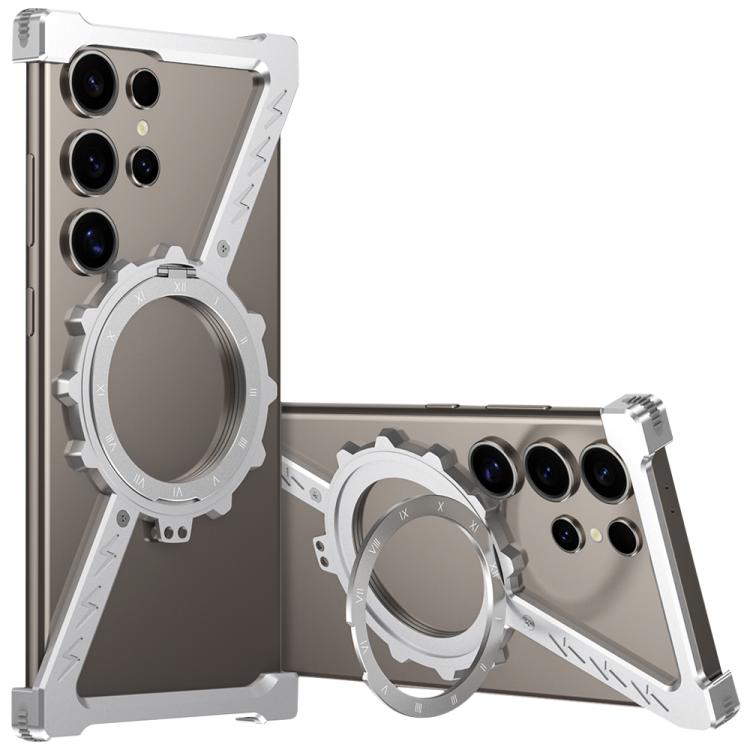 For Samsung Galaxy S22 Ultra 5G Z-shaped Frameless Metal 360 Holder MagSafe Phone Case(Space Silver) - Galaxy S22 Ultra 5G Cases by PMc TechLife | Online Shopping South Africa | PMc TechLife | Buy Now Pay Later Mobicred