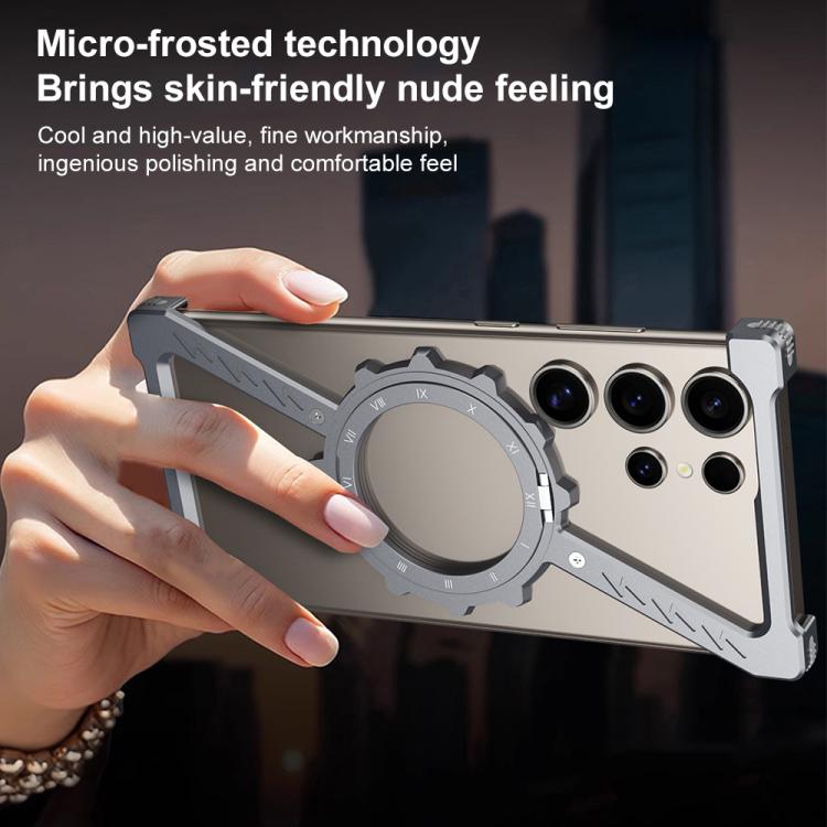 For Samsung Galaxy S24 Ultra 5G Z-shaped Frameless Metal 360 Holder MagSafe Phone Case(Space Silver) - Galaxy S24 Ultra 5G Cases by PMc TechLife | Online Shopping South Africa | PMc TechLife | Buy Now Pay Later Mobicred