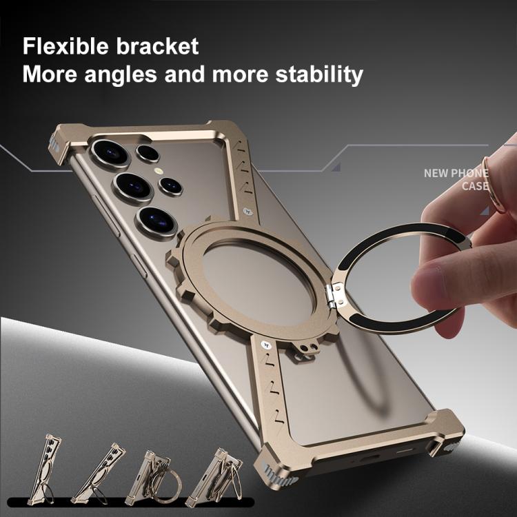 For Samsung Galaxy S24 Ultra 5G Z-shaped Frameless Metal 360 Holder MagSafe Phone Case(Black) - Galaxy S24 Ultra 5G Cases by PMc TechLife | Online Shopping South Africa | PMc TechLife | Buy Now Pay Later Mobicred