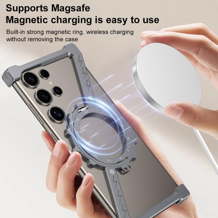 For Samsung Galaxy S23 Ultra 5G Z-shaped Frameless Metal 360 Holder MagSafe Phone Case(Space Silver) - Galaxy S23 Ultra 5G Cases by PMc TechLife | Online Shopping South Africa | PMc TechLife | Buy Now Pay Later Mobicred