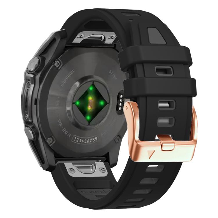 For Garmin Fenix 8 AMOLED 43mm Rose Gold Steel Buckle Quick Release Silicone Watch Band(Black Gray) - free shipping - PMC TechLife - Order now!