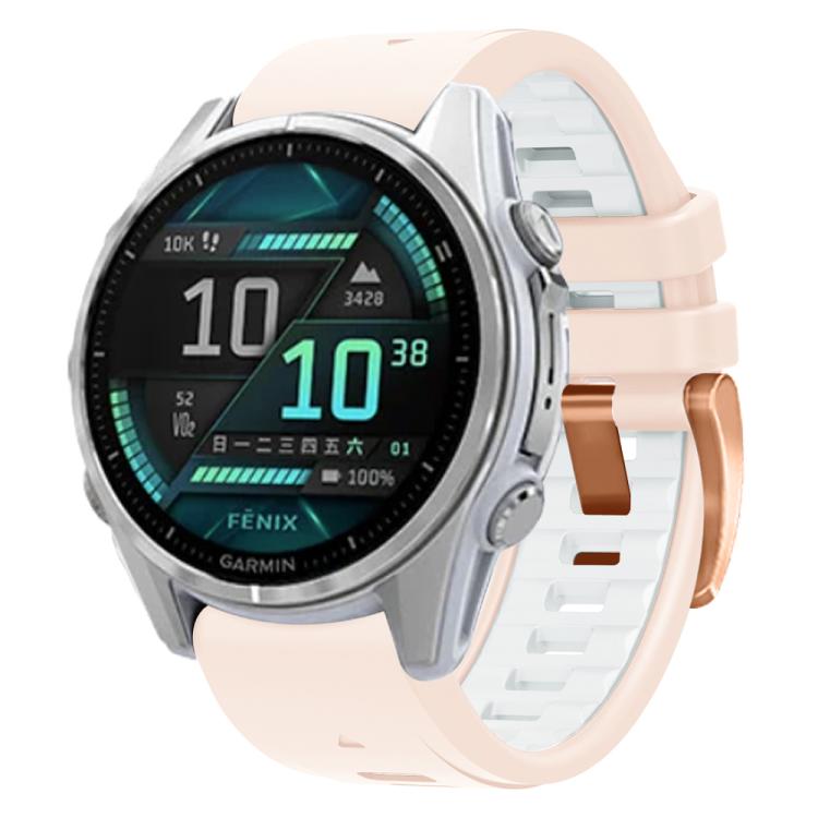 For Garmin Fenix 8 AMOLED 43mm Rose Gold Steel Buckle Quick Release Silicone Watch Band(Khaki White) - free shipping - PMC TechLife - Order now!