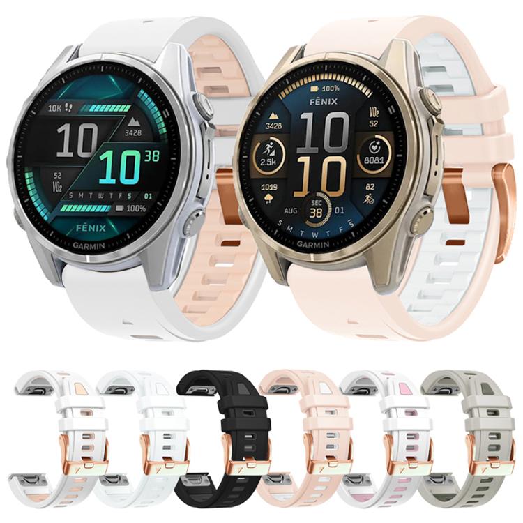 For Garmin Fenix 8 AMOLED 43mm Rose Gold Steel Buckle Quick Release Silicone Watch Band(White Pink) - free shipping - PMC TechLife - Order now!