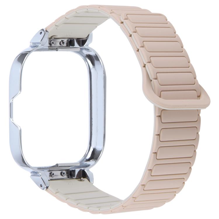 For Redmi Watch 5 / Watch 4 Metal Silver Frame Integrated I-shaped Magnetic Silicone Watch Band(Milk Tea Rocky White) - free shipping - PMC TechLife - Order now!