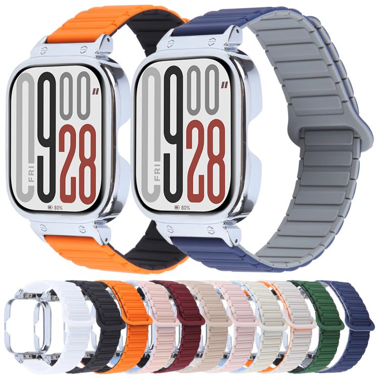 For Redmi Watch 5 / Watch 4 Metal Silver Frame Integrated I-shaped Magnetic Silicone Watch Band(White Blue) - free shipping - PMC TechLife - Order now!
