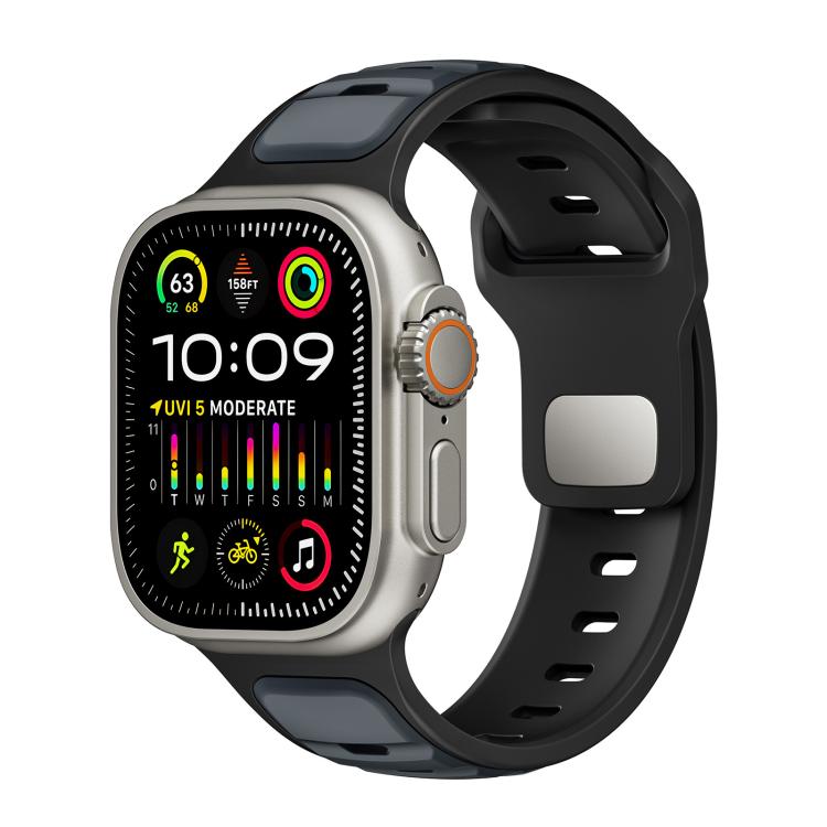 For Apple Watch 42mm / 41mm / 40mm / 38mm Norman Buckle Two-color Silicone Watch Band(Midnight Black) - free shipping - PMc TechLife - Order now!