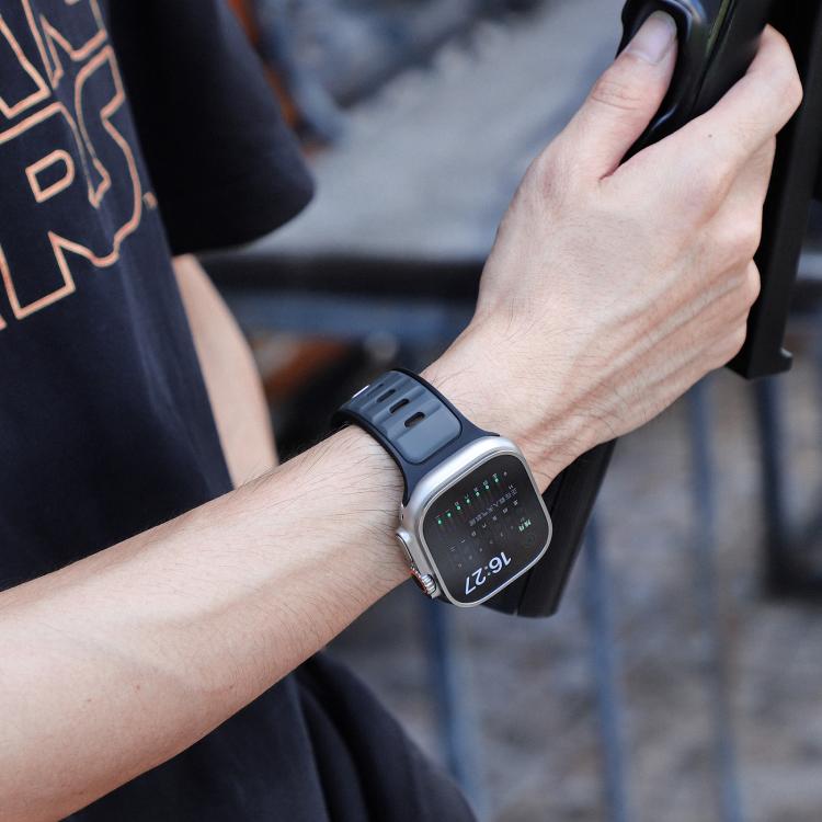 For Apple Watch 42mm / 41mm / 40mm / 38mm Norman Buckle Two-color Silicone Watch Band(Midnight Black) - free shipping - PMc TechLife - Order now!