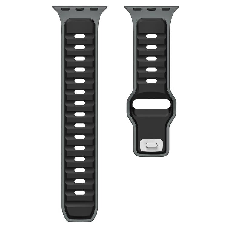 For Apple Watch 46mm / 49mm / 45mm / 44mm Norman Buckle Two-color Silicone Watch Band(Grey Black) - free shipping - PMc TechLife - Order now!