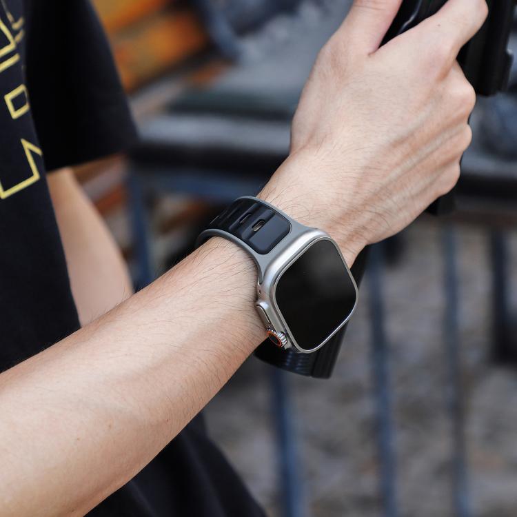 For Apple Watch 46mm / 49mm / 45mm / 44mm Norman Buckle Two-color Silicone Watch Band(Grey Black) - free shipping - PMc TechLife - Order now!