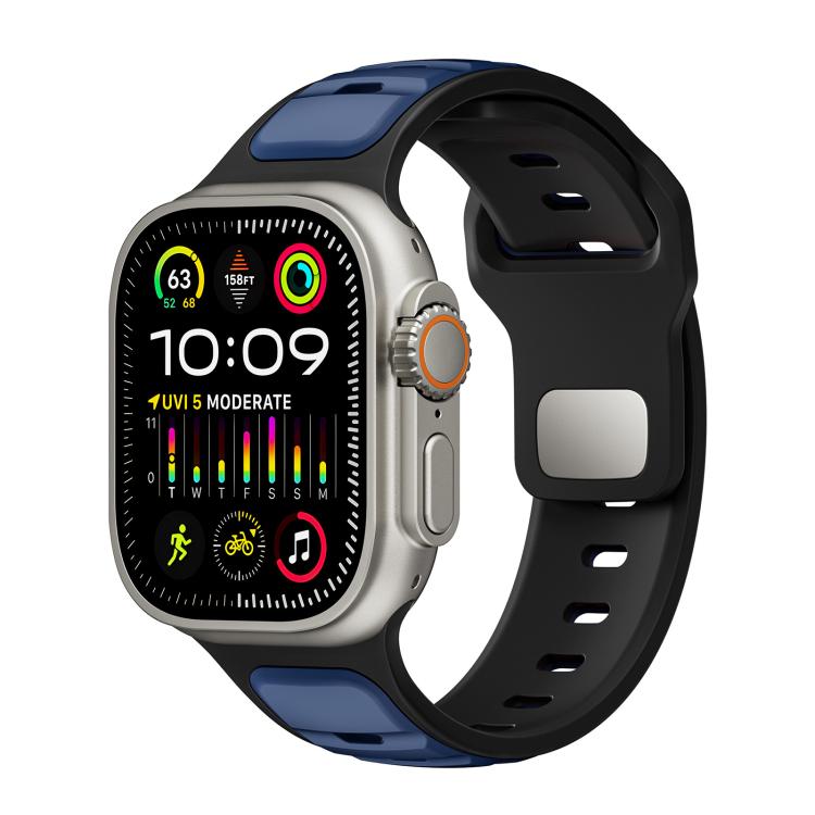 For Apple Watch 46mm / 49mm / 45mm / 44mm Norman Buckle Two-color Silicone Watch Band(Blue Black) - free shipping - PMc TechLife - Order now!