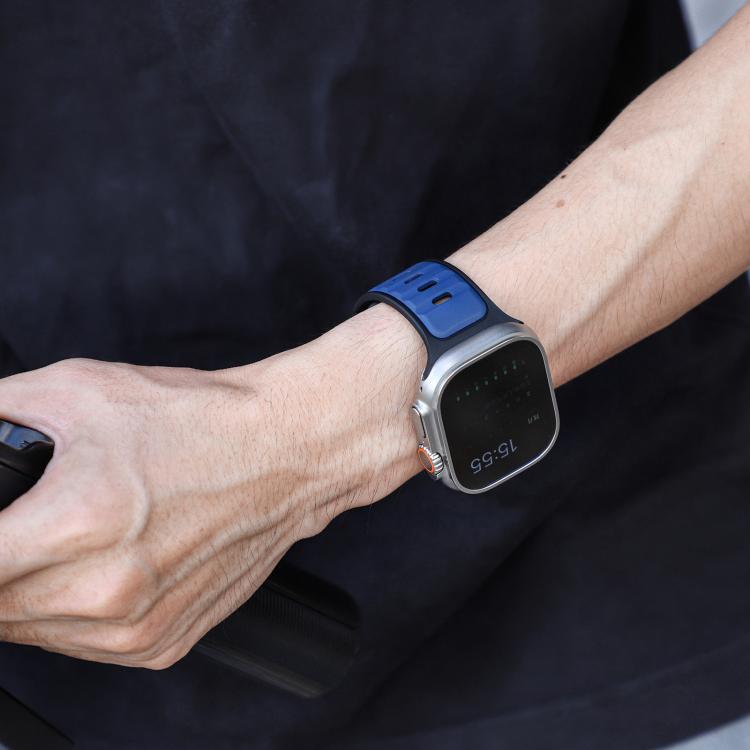 For Apple Watch 46mm / 49mm / 45mm / 44mm Norman Buckle Two-color Silicone Watch Band(Blue Black) - free shipping - PMc TechLife - Order now!