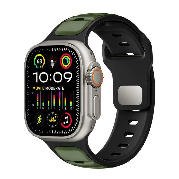 For Apple Watch 46mm / 49mm / 45mm / 44mm Norman Buckle Two-color Silicone Watch Band(Army Green Black) - free shipping - PMc TechLife - Order now!