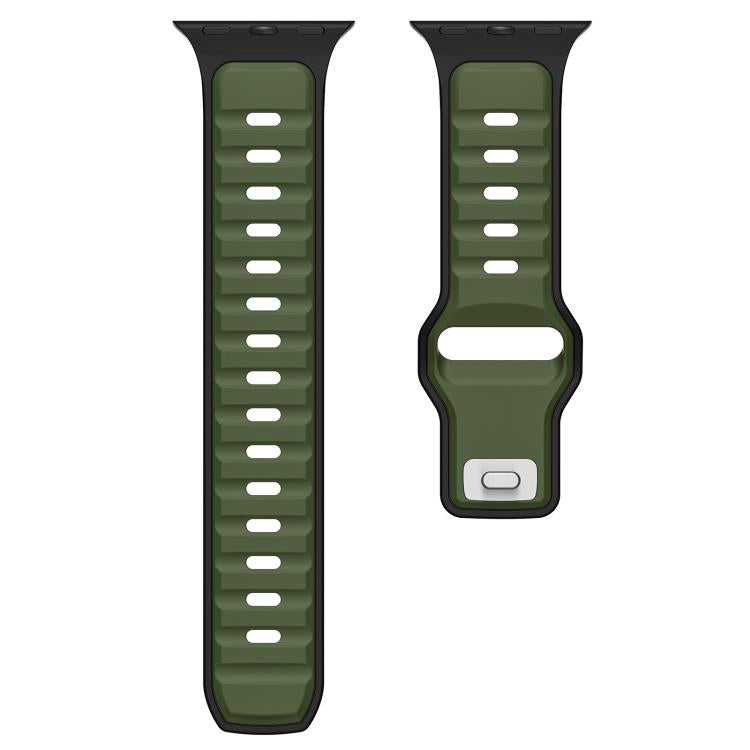 For Apple Watch 46mm / 49mm / 45mm / 44mm Norman Buckle Two-color Silicone Watch Band(Army Green Black) - free shipping - PMc TechLife - Order now!