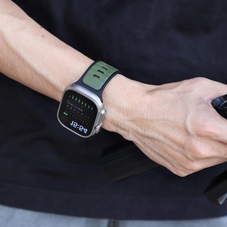 For Apple Watch 46mm / 49mm / 45mm / 44mm Norman Buckle Two-color Silicone Watch Band(Army Green Black) - free shipping - PMc TechLife - Order now!