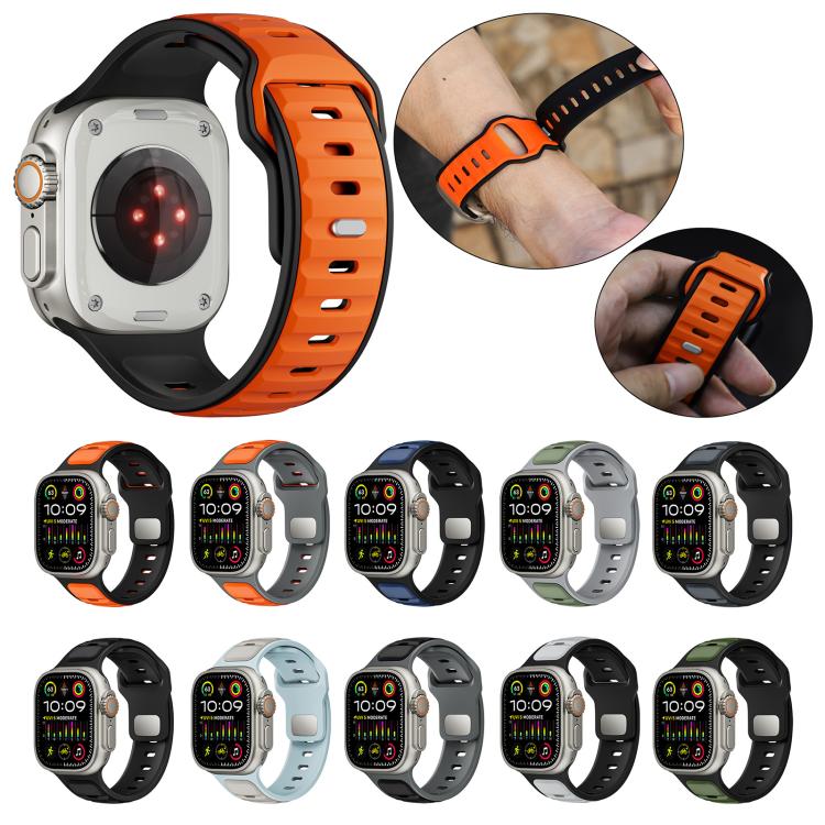 For Apple Watch 46mm / 49mm / 45mm / 44mm Norman Buckle Two-color Silicone Watch Band(Blue Black) - free shipping - PMc TechLife - Order now!