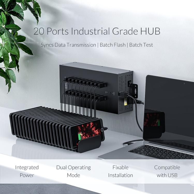 ORICO IH20P Industrial Grade 20 Ports USB 2.0 Hub, Plug:UK Plug(Black) - free shipping - PMC TechLife - Order now!