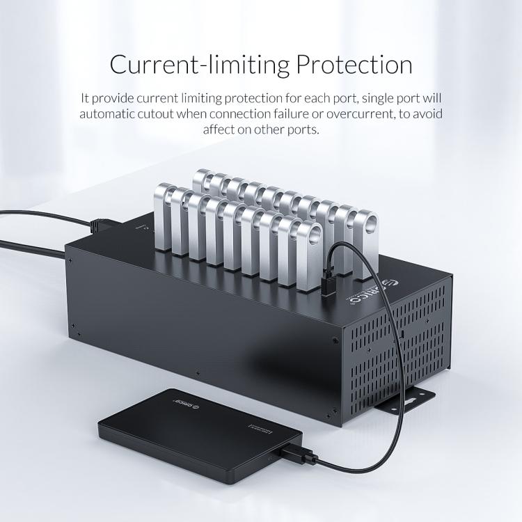 ORICO IH20P Industrial Grade 20 Ports USB 2.0 Hub, Plug:UK Plug(Black) - free shipping - PMC TechLife - Order now!
