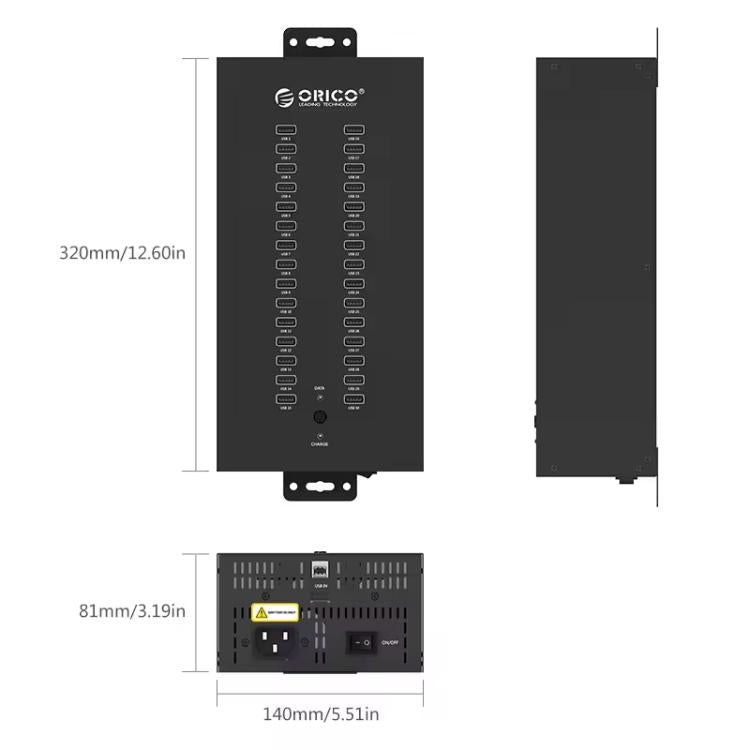 ORICO IH30P Industrial Grade 30 Ports USB 2.0 Hub, Plug:UK Plug(Black) - free shipping - PMC TechLife - Order now!
