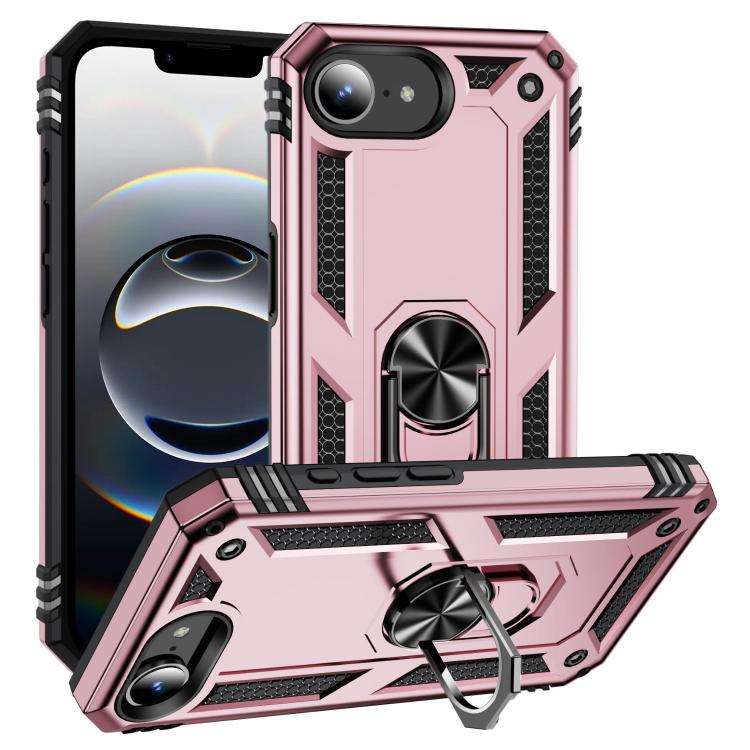 For iPhone 16e Shockproof TPU Hybrid PC Phone Case with Holder(Rose Gold) - iPhone 16e Cases by PMC TechLife | Online Shopping South Africa | PMC TechLife | Buy Now Pay Later Mobicred