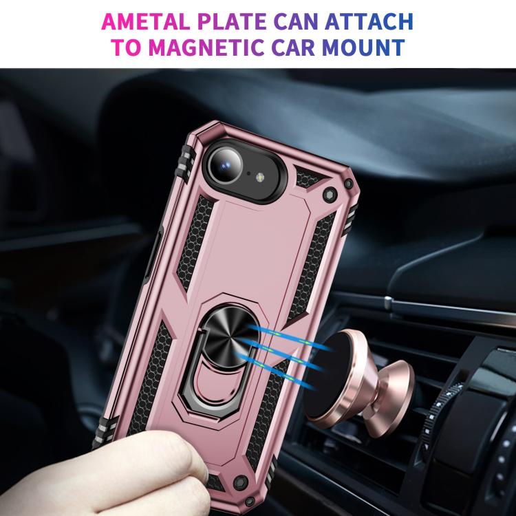 For iPhone 16e Shockproof TPU Hybrid PC Phone Case with Holder(Rose Gold) - iPhone 16e Cases by PMC TechLife | Online Shopping South Africa | PMC TechLife | Buy Now Pay Later Mobicred