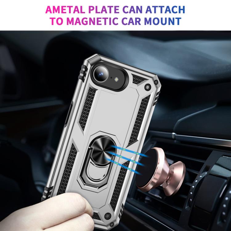 For iPhone 16e Shockproof TPU Hybrid PC Phone Case with Holder(Silver) - iPhone 16e Cases by PMC TechLife | Online Shopping South Africa | PMC TechLife | Buy Now Pay Later Mobicred