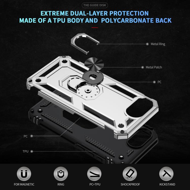For iPhone 16e Shockproof TPU Hybrid PC Phone Case with Holder(Silver) - iPhone 16e Cases by PMC TechLife | Online Shopping South Africa | PMC TechLife | Buy Now Pay Later Mobicred