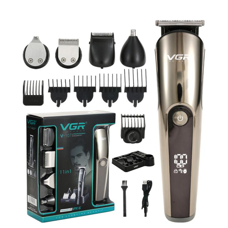 VGR V-107 11-in-1 IPX6 Digital Display Electric Hair Clipper Kit(Gold) - Hair Trimmer by VGR | Online Shopping South Africa | PMc TechLife | Buy Now Pay Later Mobicred