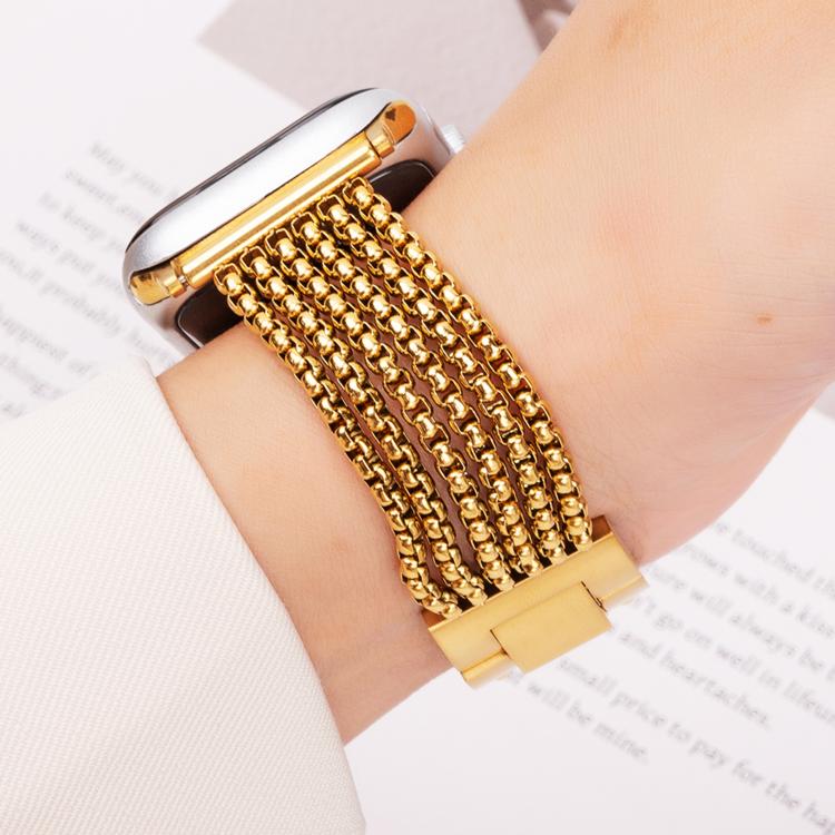 For Apple Watch 46mm / 49mm / 45mm / 44mm 6-Chain Stainless Steel Watch Band(Gold) - free shipping - PMc TechLife - Order now!