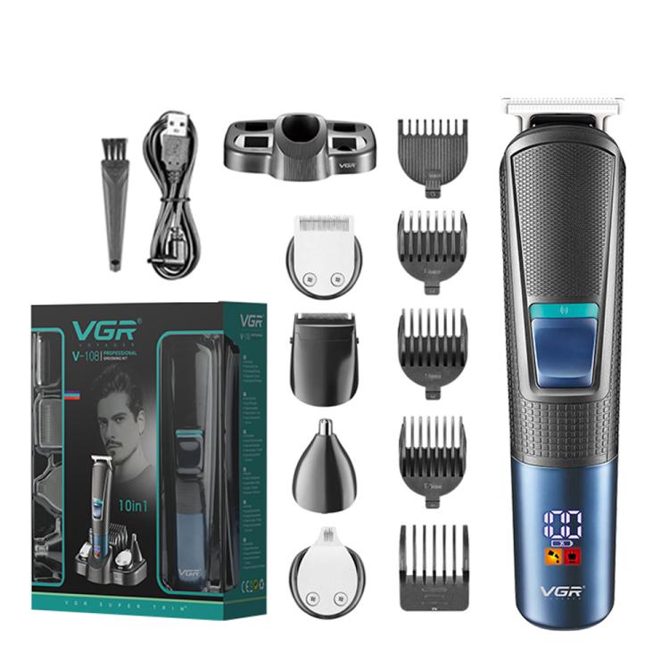 VGR V-108 10-in-1 Digital Display Electric Hair Clipper Men Care Kit(Black) - Hair Trimmer by VGR | Online Shopping South Africa | PMc TechLife | Buy Now Pay Later Mobicred