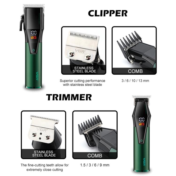 VGR V-677 LED Digital Display Electric Hair Clipper & Trimmer Set(Green) - free shipping - PMC TechLife - Order now!