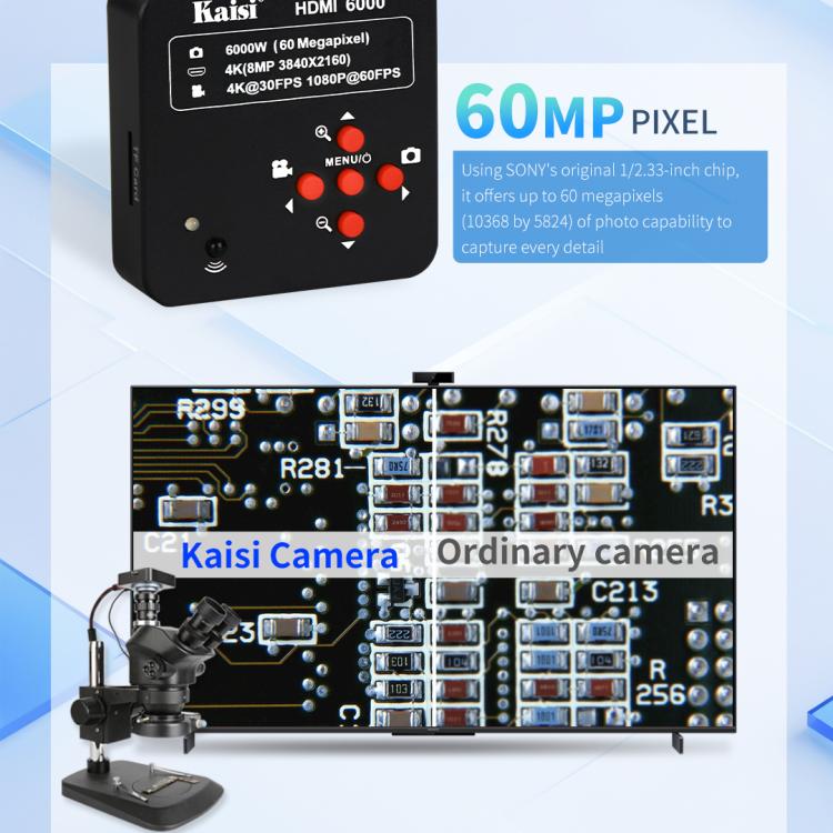 Kaisi HDMI 6000 HDMI / USB Dual Interface 60MP 4K Ultra HD Microscope Industrial Camera, Plug:EU Plug - free shipping - PMC TechLife - Order now!