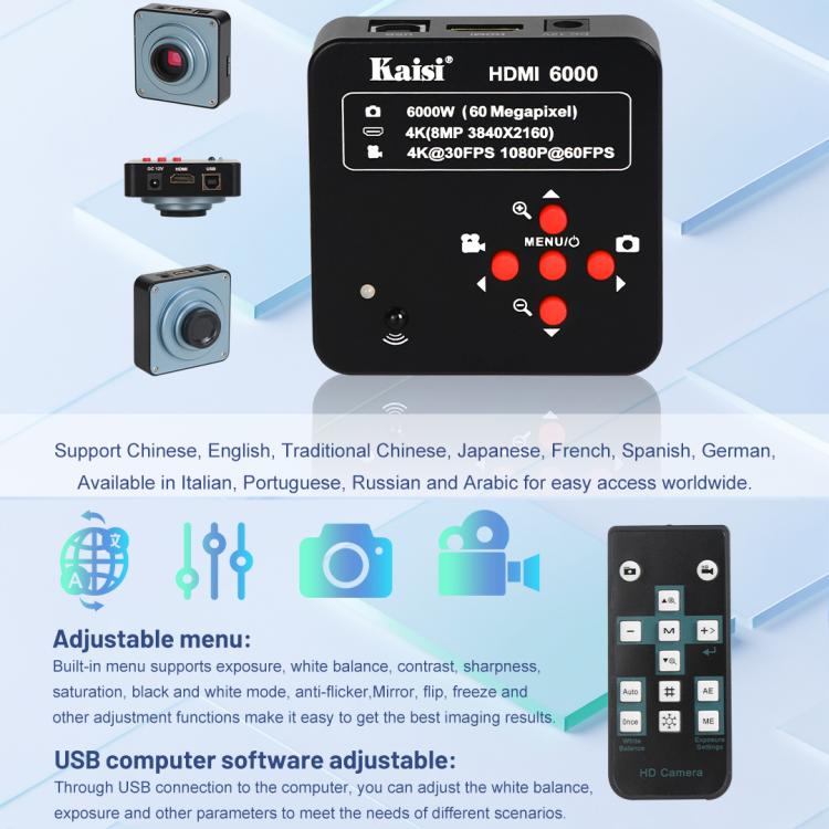 Kaisi HDMI 6000 HDMI / USB Dual Interface 60MP 4K Ultra HD Microscope Industrial Camera, Plug:EU Plug - free shipping - PMC TechLife - Order now!