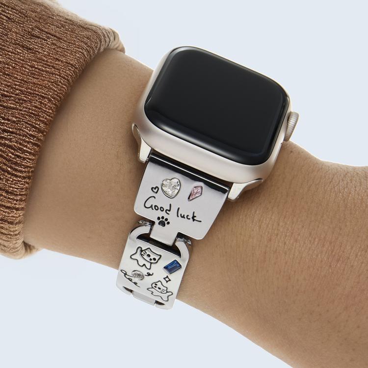 For Apple Watch 42mm / 41mm / 40mm / 38mm Colored Diamond Cat Stainless Steel Watch Band(Silver) - free shipping - PMc TechLife - Order now!