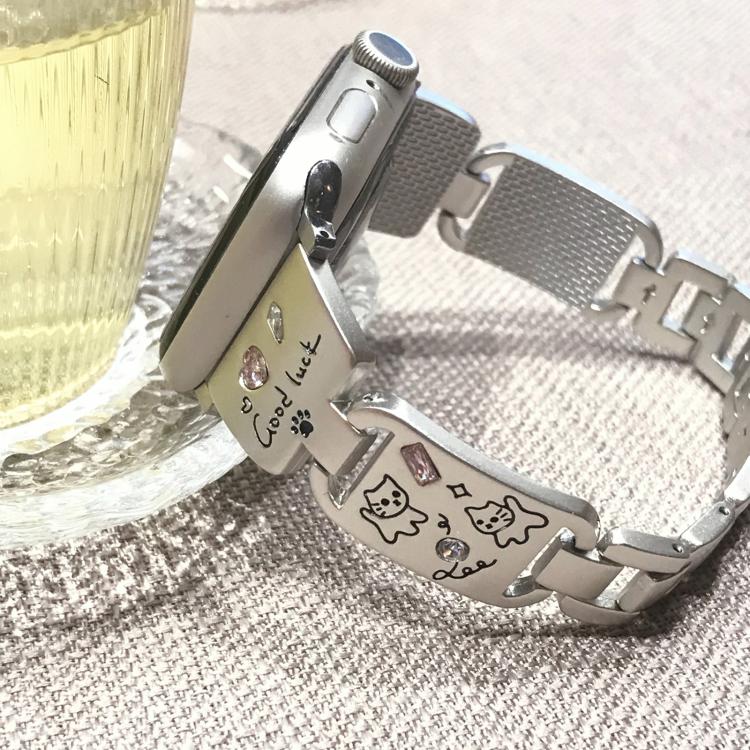 For Apple Watch 42mm / 41mm / 40mm / 38mm Colored Diamond Cat Stainless Steel Watch Band(Silver) - free shipping - PMc TechLife - Order now!
