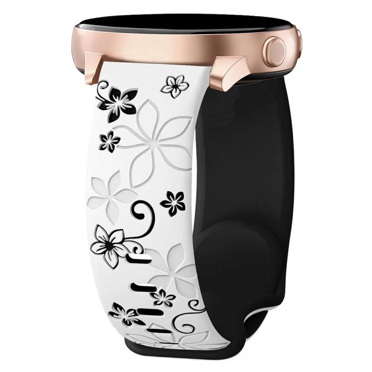 20mm Two Color Bauhinia Embossed Silicone Watch Band(White Black) - free shipping - PMc TechLife - Order now!