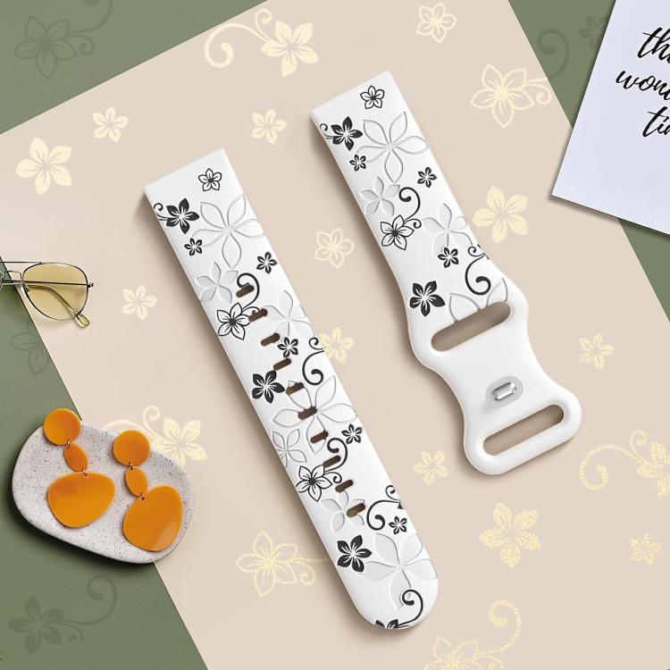 20mm Two Color Bauhinia Embossed Silicone Watch Band(White Black) - free shipping - PMc TechLife - Order now!