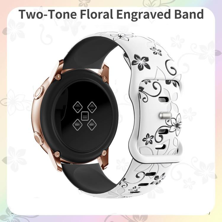 20mm Two Color Bauhinia Embossed Silicone Watch Band(White Black) - free shipping - PMc TechLife - Order now!
