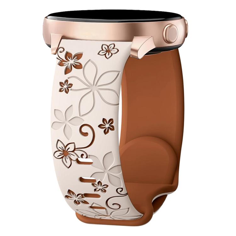 20mm Two Color Bauhinia Embossed Silicone Watch Band(Starlight Brown) - free shipping - PMc TechLife - Order now!