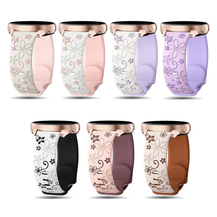 20mm Two Color Bauhinia Embossed Silicone Watch Band(White Black) - free shipping - PMc TechLife - Order now!