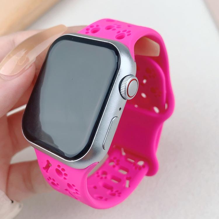 For Apple Watch 46mm / 49mm / 45mm / 44mm Dog Paw Bones Butterfly Buckle Silicone Watch Band(Rose Red) - Watch Bands by PMc TechLife | Online Shopping South Africa | PMc TechLife | Buy Now Pay Later Mobicred