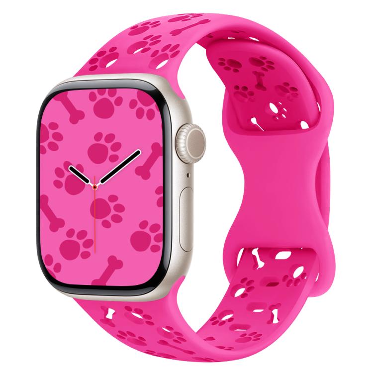 For Apple Watch 42mm / 41mm / 40mm / 38mm Dog Paw Bones Butterfly Buckle Silicone Watch Band(Rose Red) - free shipping - PMc TechLife - Order now!