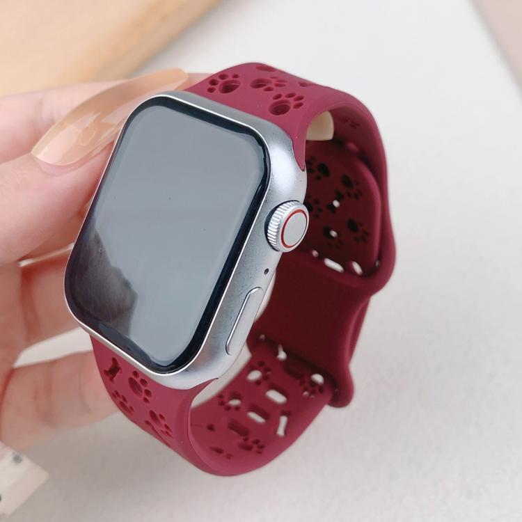 For Apple Watch 42mm / 41mm / 40mm / 38mm Dog Paw Bones Butterfly Buckle Silicone Watch Band(Wine Red) - free shipping - PMc TechLife - Order now!