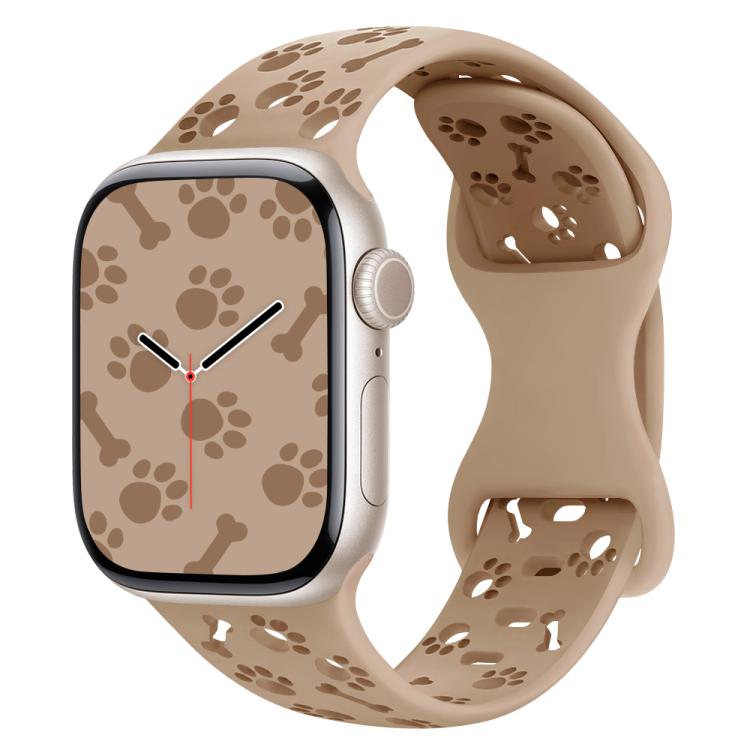 For Apple Watch 42mm / 41mm / 40mm / 38mm Dog Paw Bones Butterfly Buckle Silicone Watch Band(Milk Tea) - free shipping - PMc TechLife - Order now!