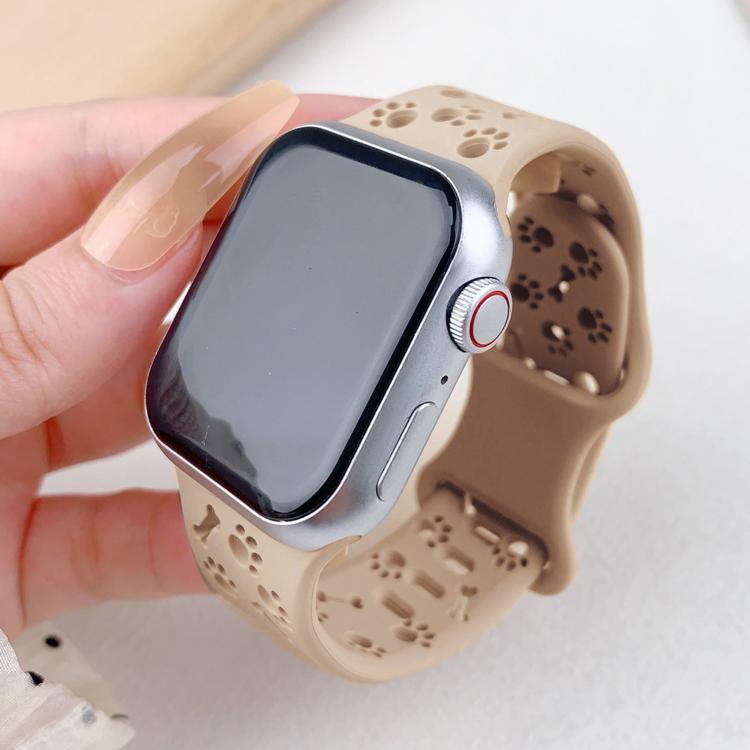 For Apple Watch 42mm / 41mm / 40mm / 38mm Dog Paw Bones Butterfly Buckle Silicone Watch Band(Milk Tea) - free shipping - PMc TechLife - Order now!