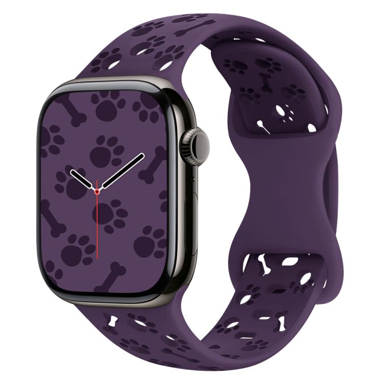 For Apple Watch 42mm / 41mm / 40mm / 38mm Dog Paw Bones Butterfly Buckle Silicone Watch Band(Dark Purple) - free shipping - PMc TechLife - Order now!